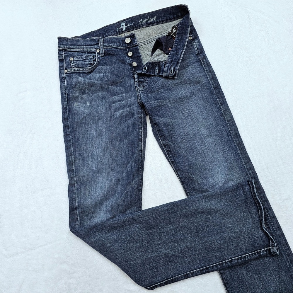 7 For All Mankind Standard Jeans Mens 32x33 Blue Straight Leg Button Fly Denim
